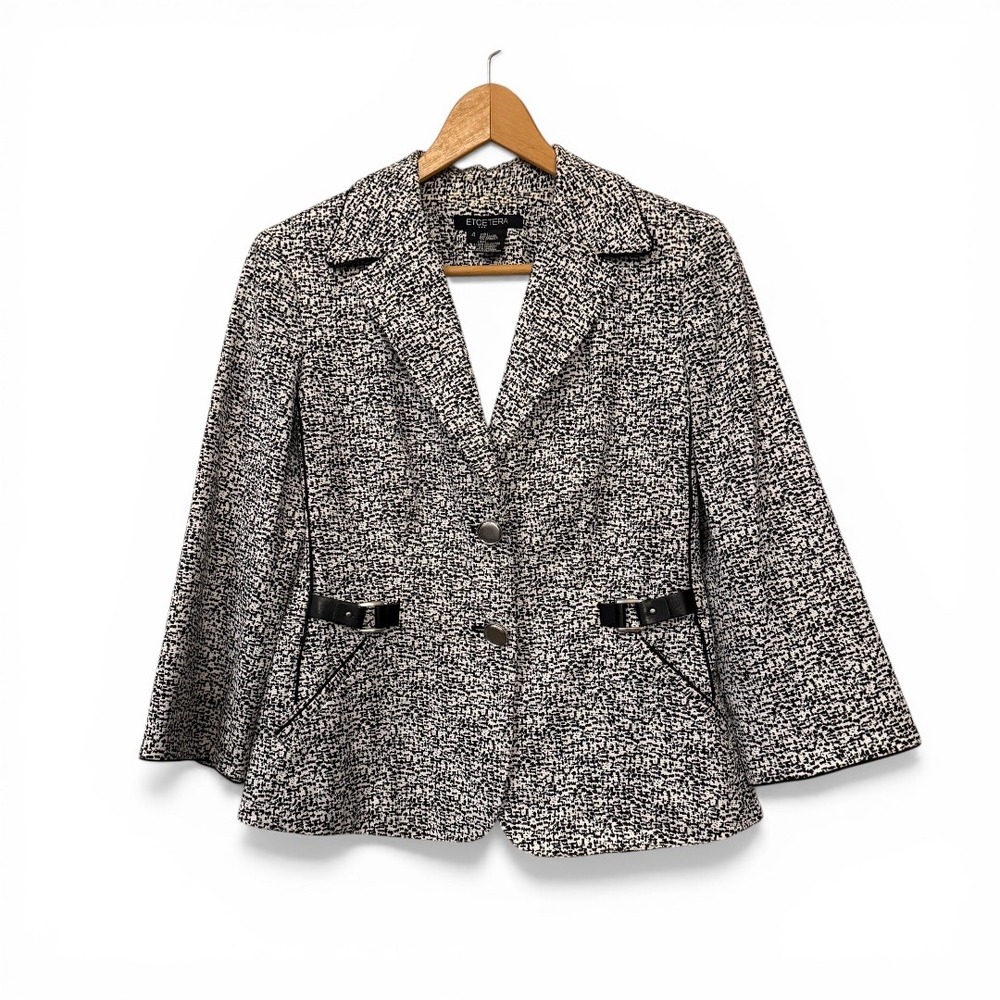 Etcetera Black/White Splatter Print Lined 3/4 Sleeve Classy Bus. Casual Blazer 4